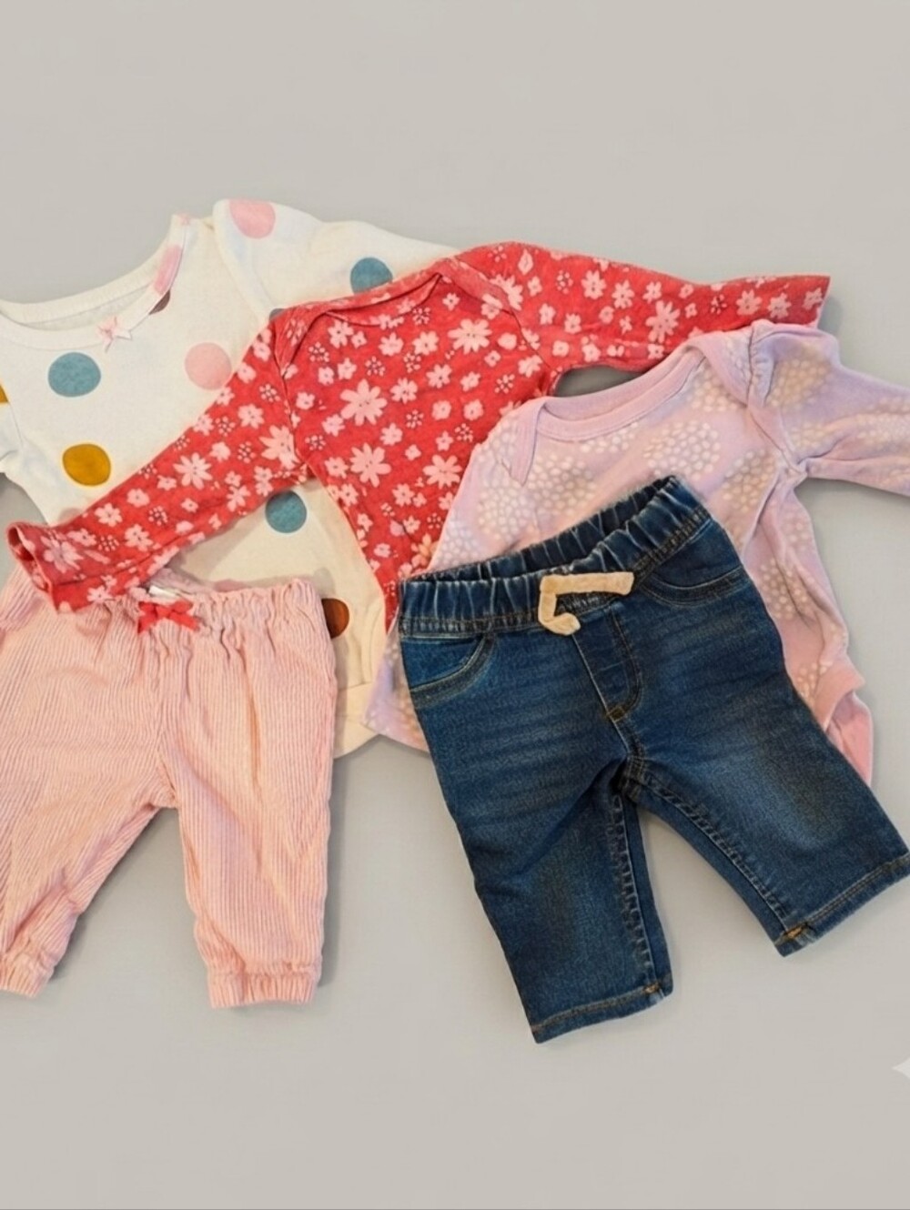NB Baby Clothing Set with Floral and Polka Dot Patterns
